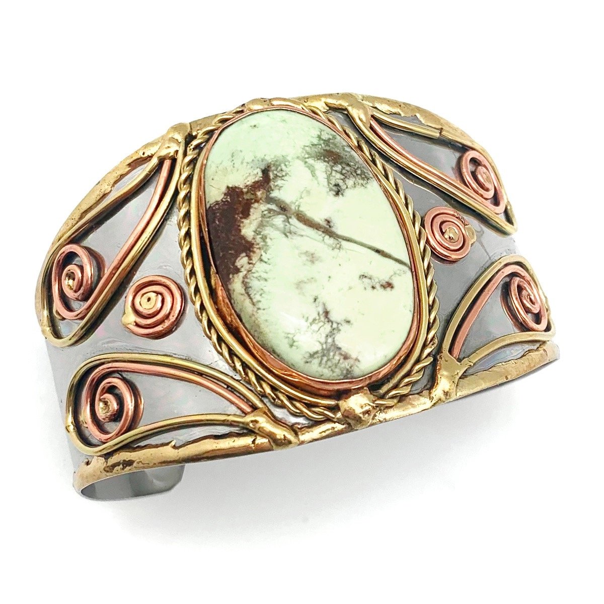 Mixed Metal Bracelet with Lemon Chrysoprase Stone by Anju Jewelry
