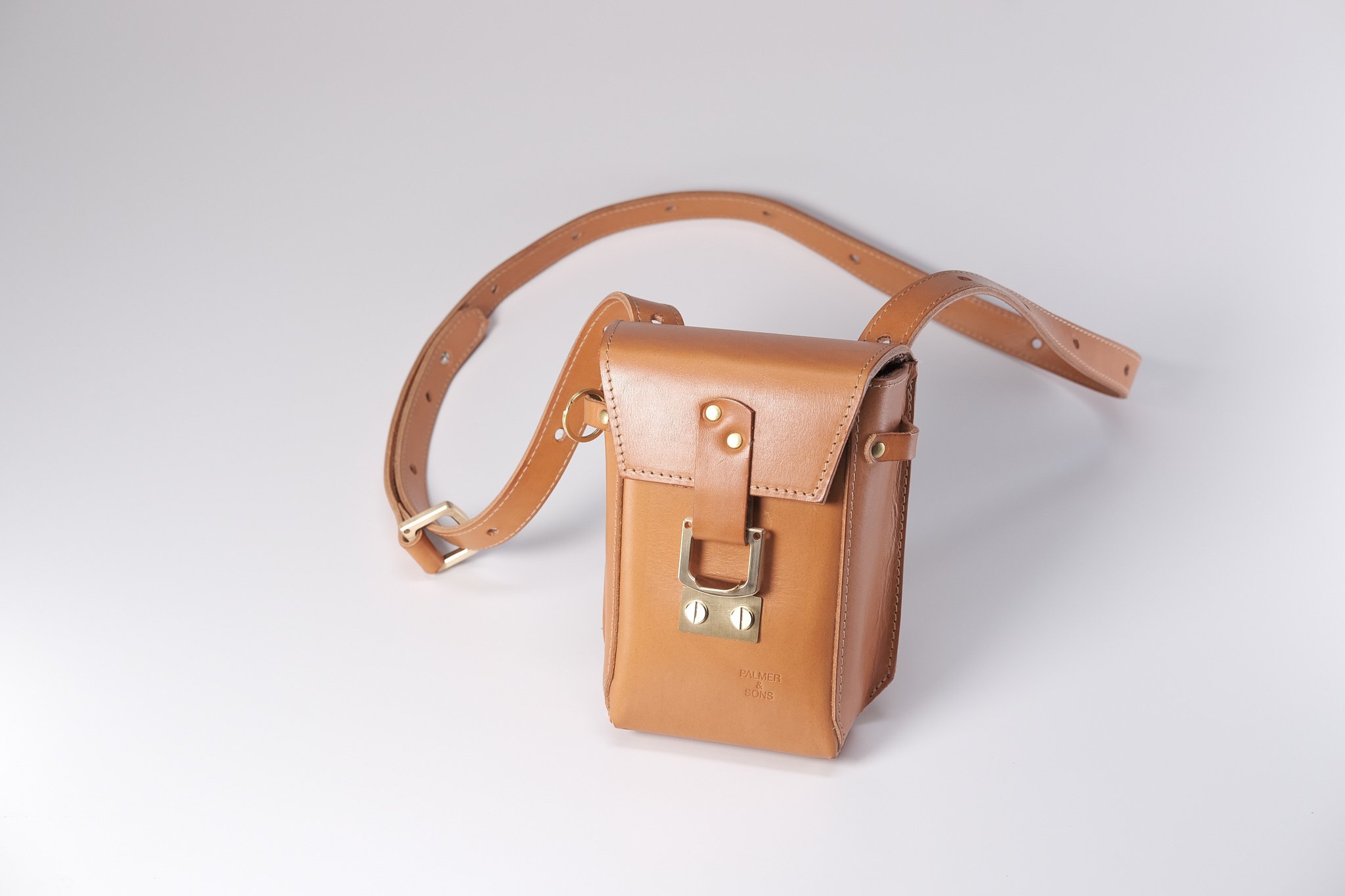 No 43 Bridle Leather Side bag with custom solid brass fittings
