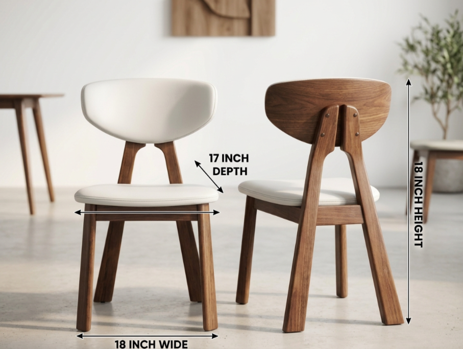 solid oak walnut stain white leather dining chair