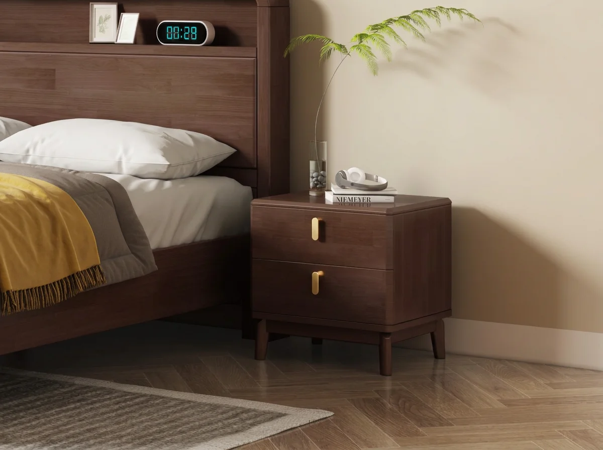 solid oak wood walnut stain nightstand