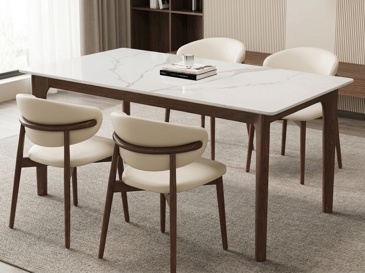 Glossy Sintered Stone Dining Table Walnut