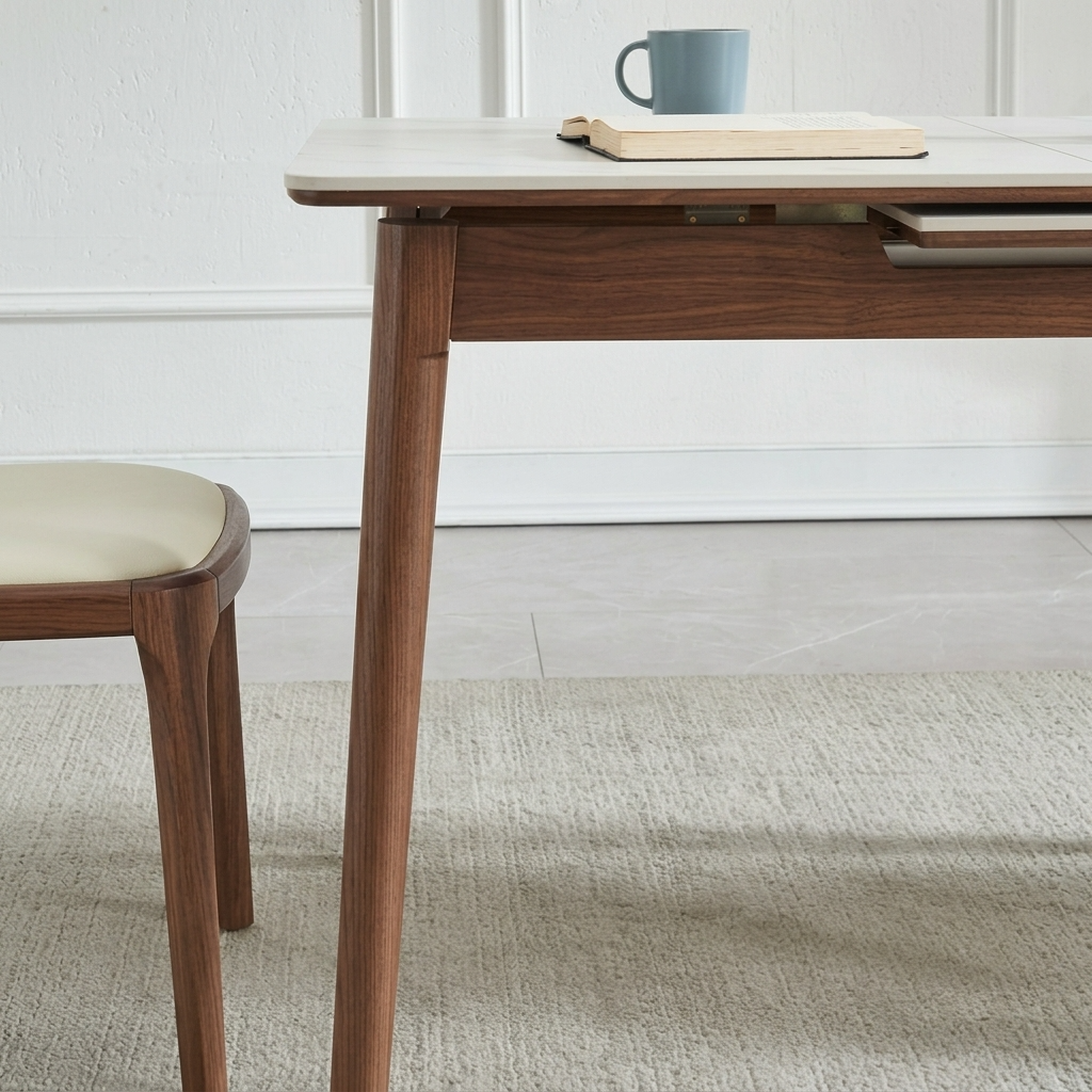 36" - 47" Extendable Sintered Stone Dining Table Walnut