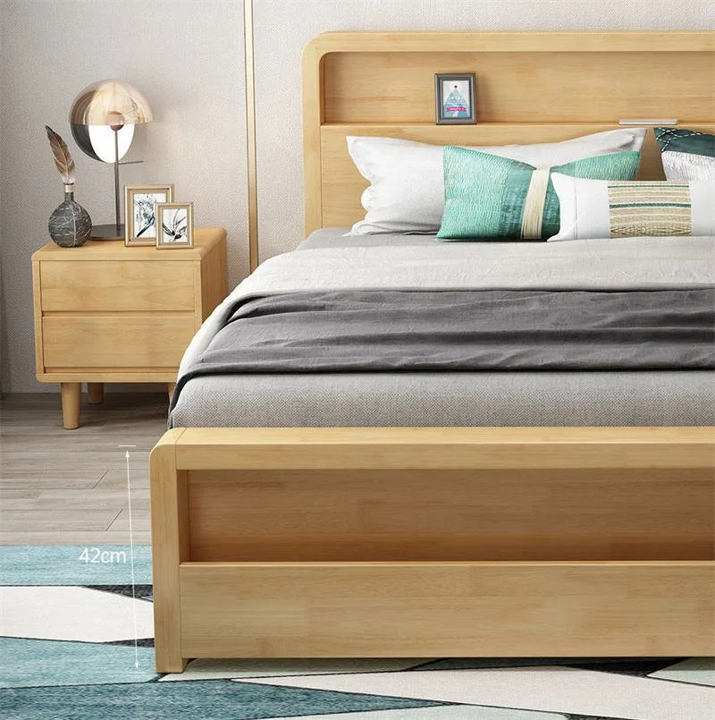 solid oak japandi queen bed frame