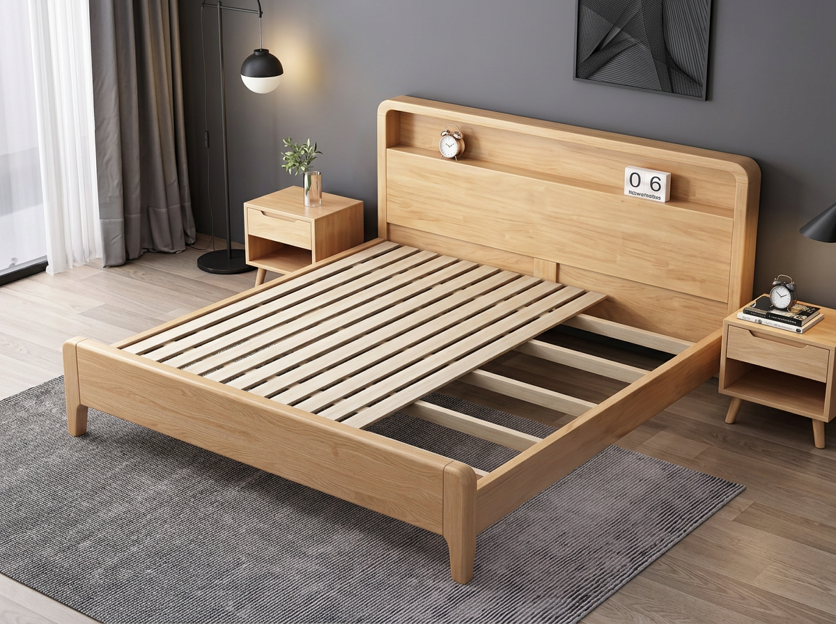 solid oak slats bed frame king