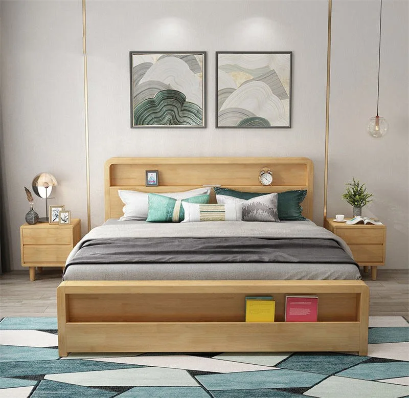 solid oak japandi queen bed frame
