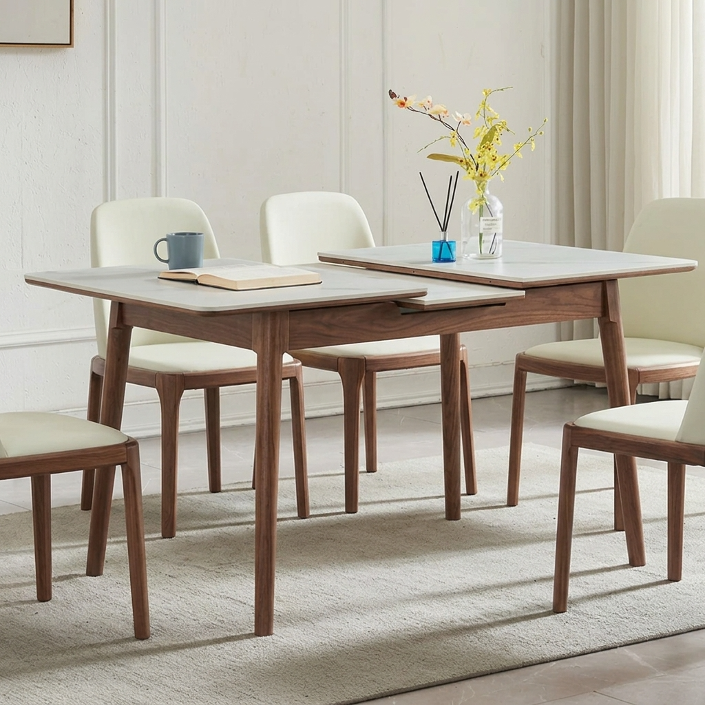 36" - 47" Extendable Sintered Stone Dining Table Walnut