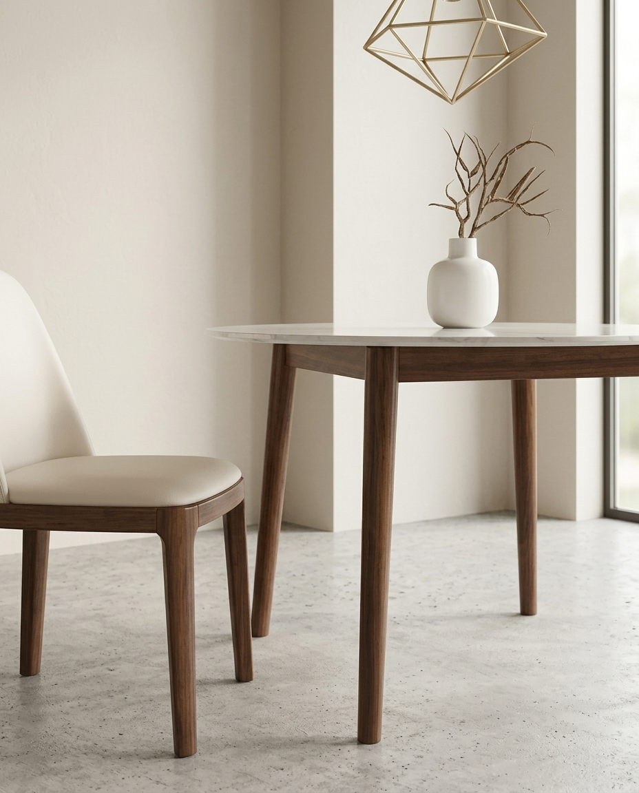 Round Walnut Sintered Stone Dining Table Accent