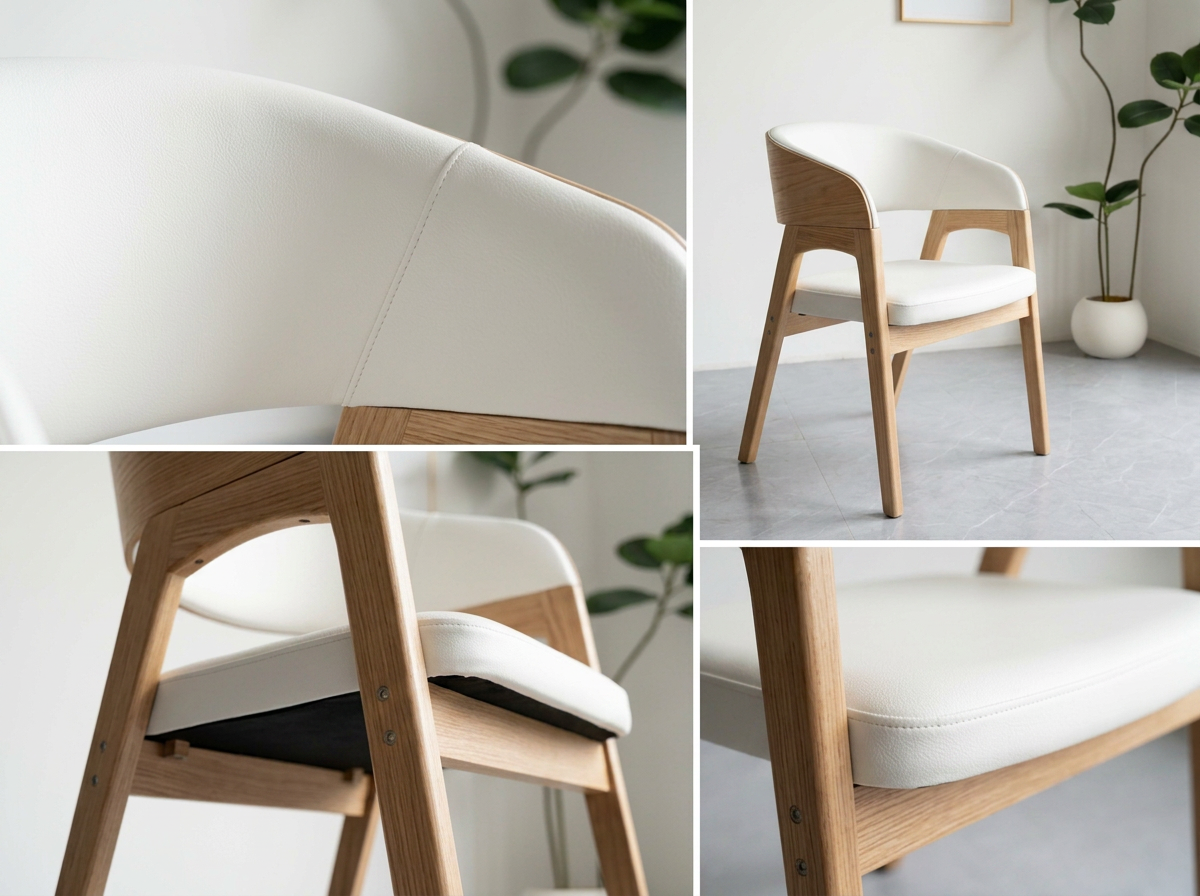oak wood mcm dining chair White leather