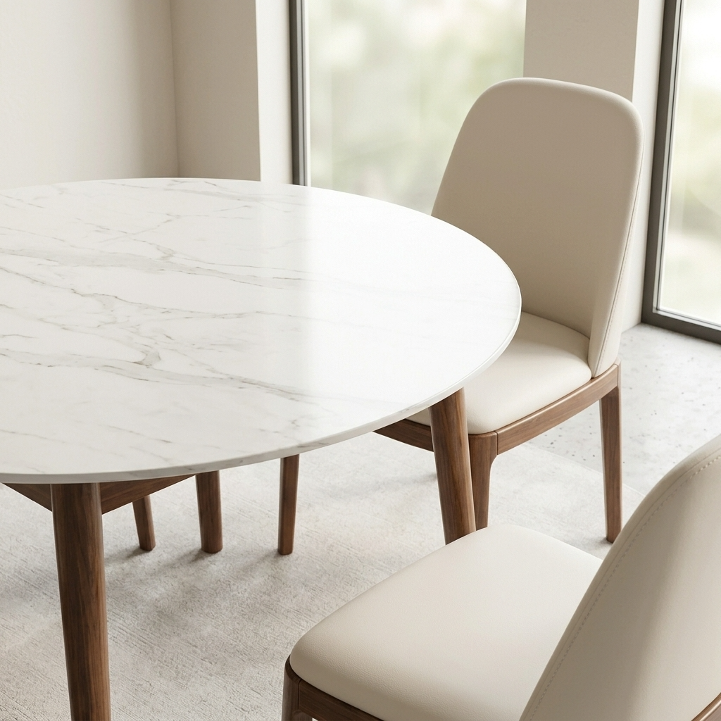 Round Walnut Sintered Stone Dining Table Accent