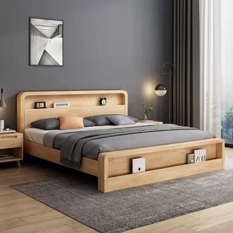 solid oak japandi queen bed frame