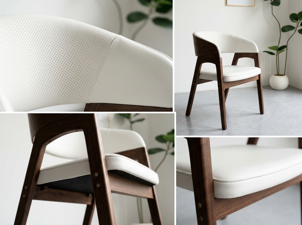 walnut solid oak MCM dining chair White Leather