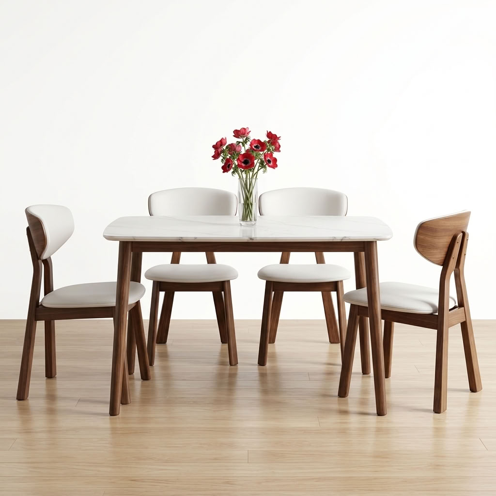 Kumo Walnut Oak Dining Chair Sintered Stone dining Set