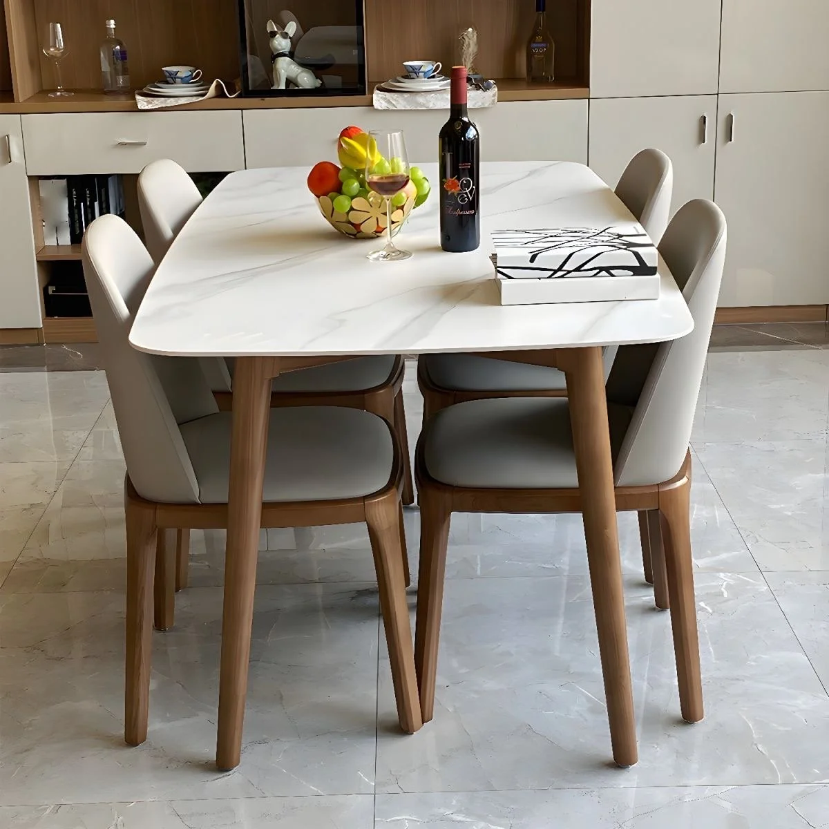 sintered stone oak base dining table walnut