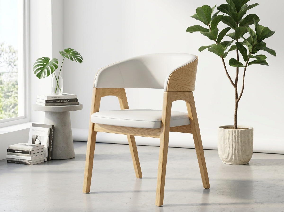 oak wood mcm dining chair White leather