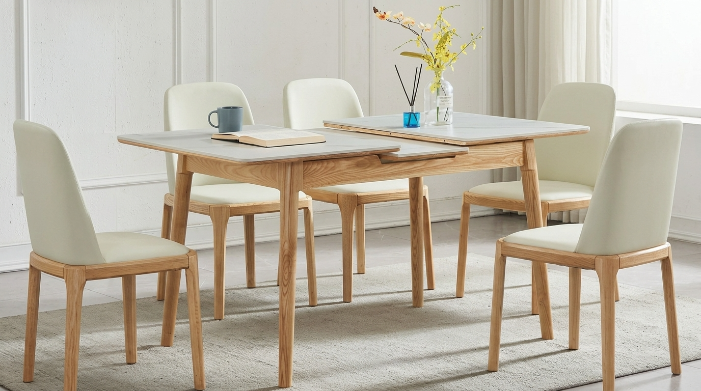 36" - 47" Extendable Sintered Stone Dining Table Light Oak