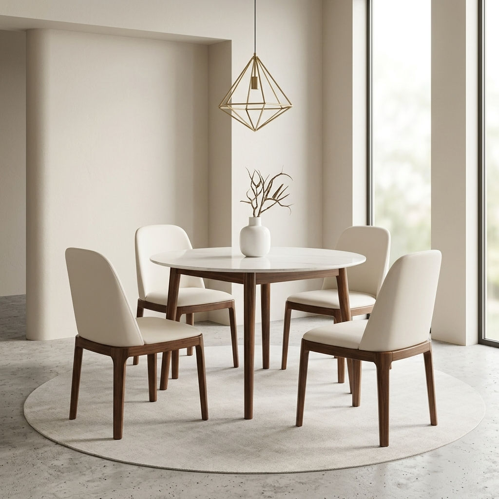 Round Walnut Sintered Stone Dining Table Accent