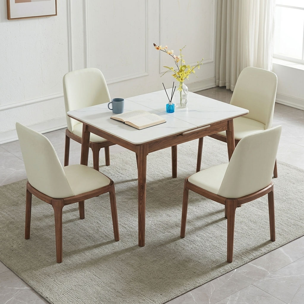 36" - 47" Extendable Sintered Stone Dining Table Walnut