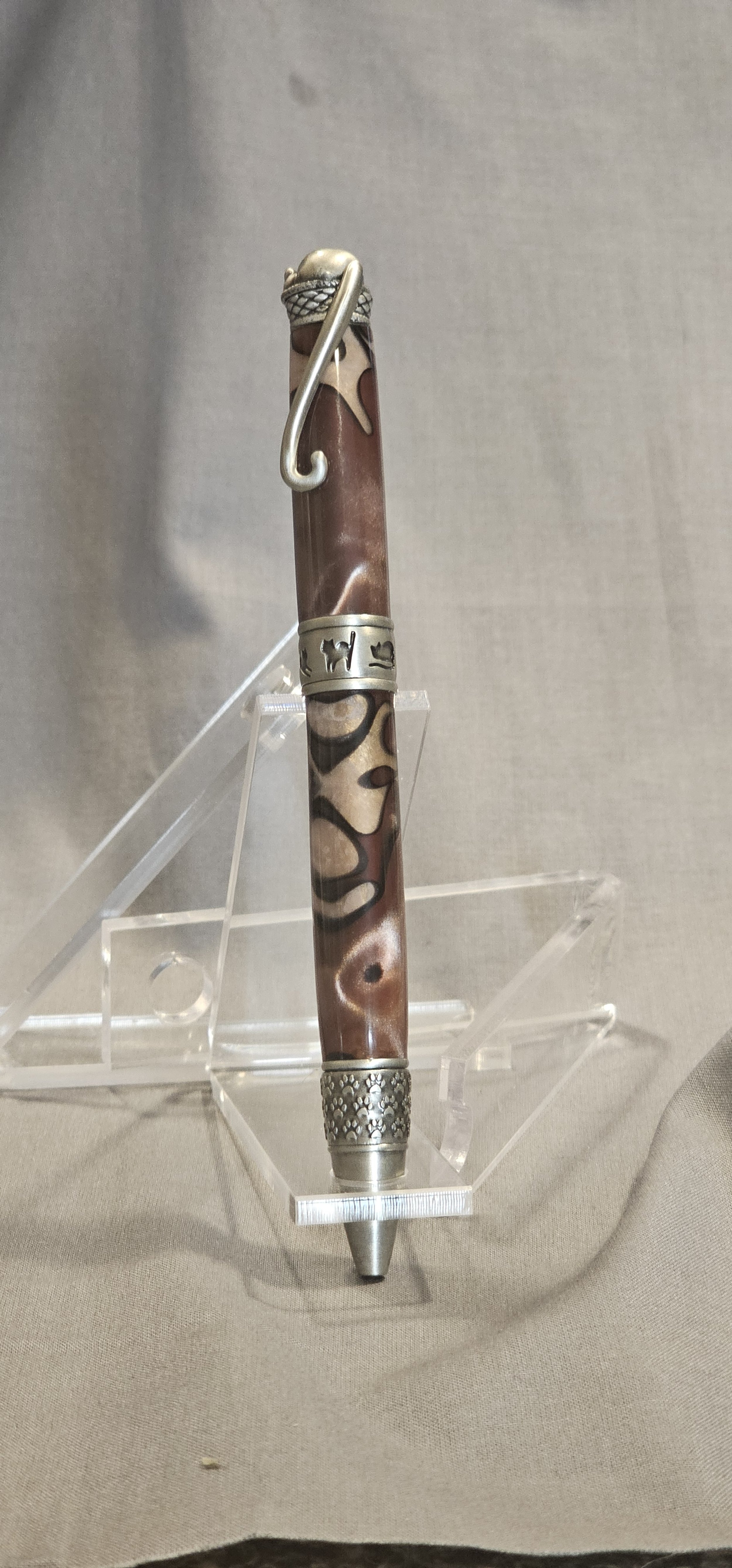 Cat twist pen antique pewter