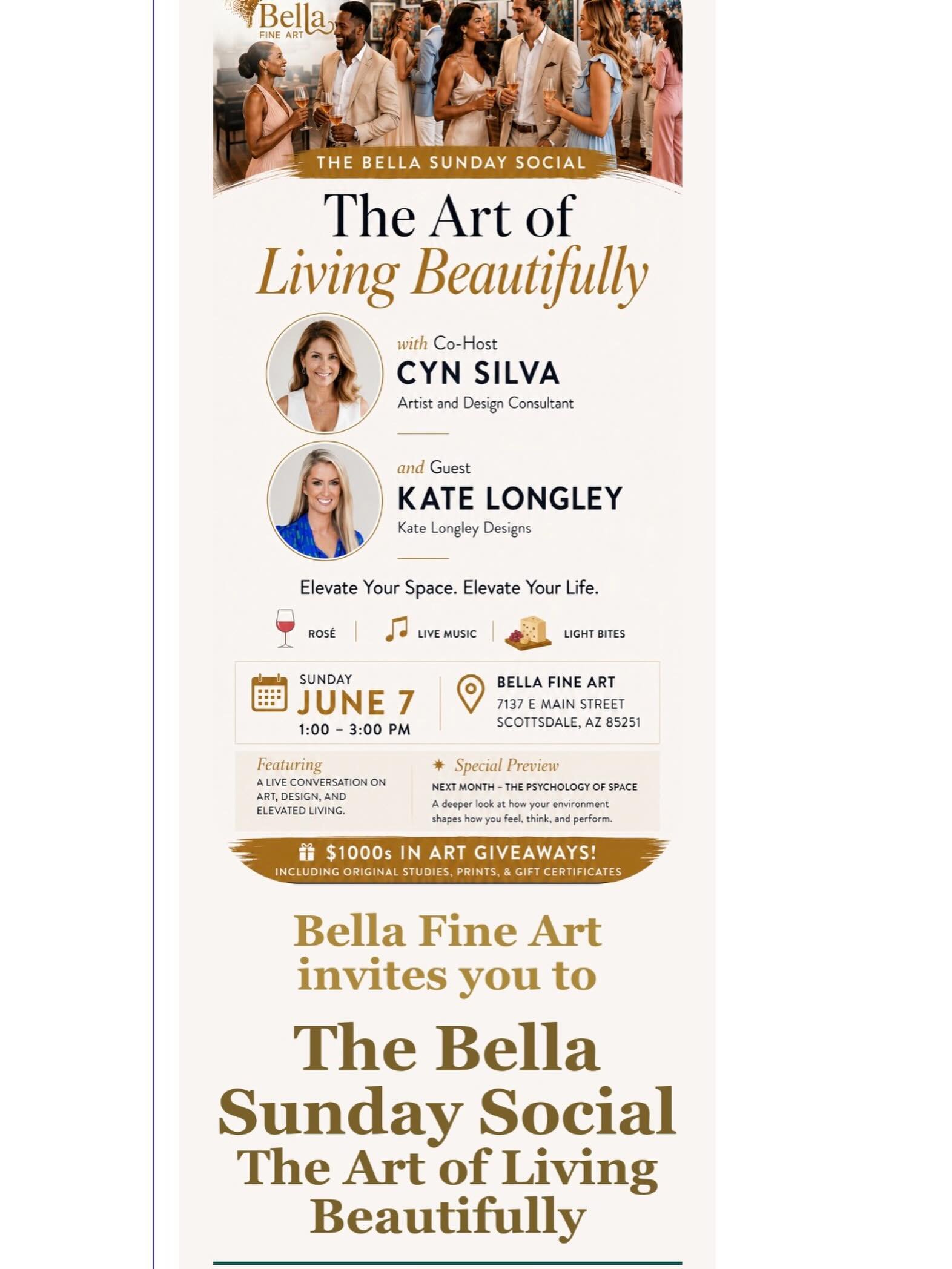 We&rsquo;re pleased to have been invited by Bella Fine Art to participate in The Bella Sunday Social: The Art of Living Beautifully.

Join us on June 7 as we sit down with Cyn Silva to discuss the intersection of art, interior design, and elevated li
