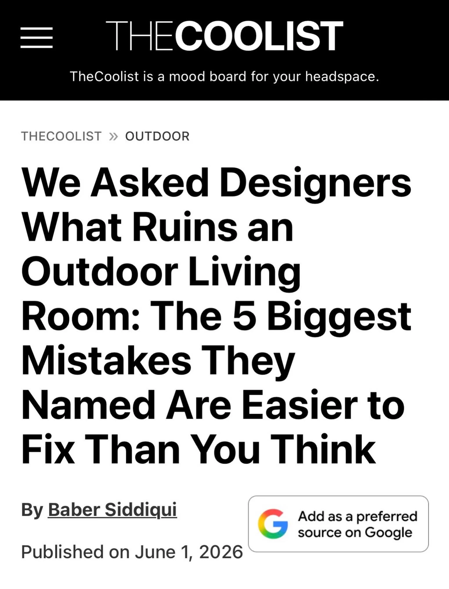 We&rsquo;re pleased to have been featured in a recent article by The Coolist discussing one of our favorite topics: creating outdoor living spaces that are as functional as they are beautiful. 

Link to article in comments and bio

Thank you to The C