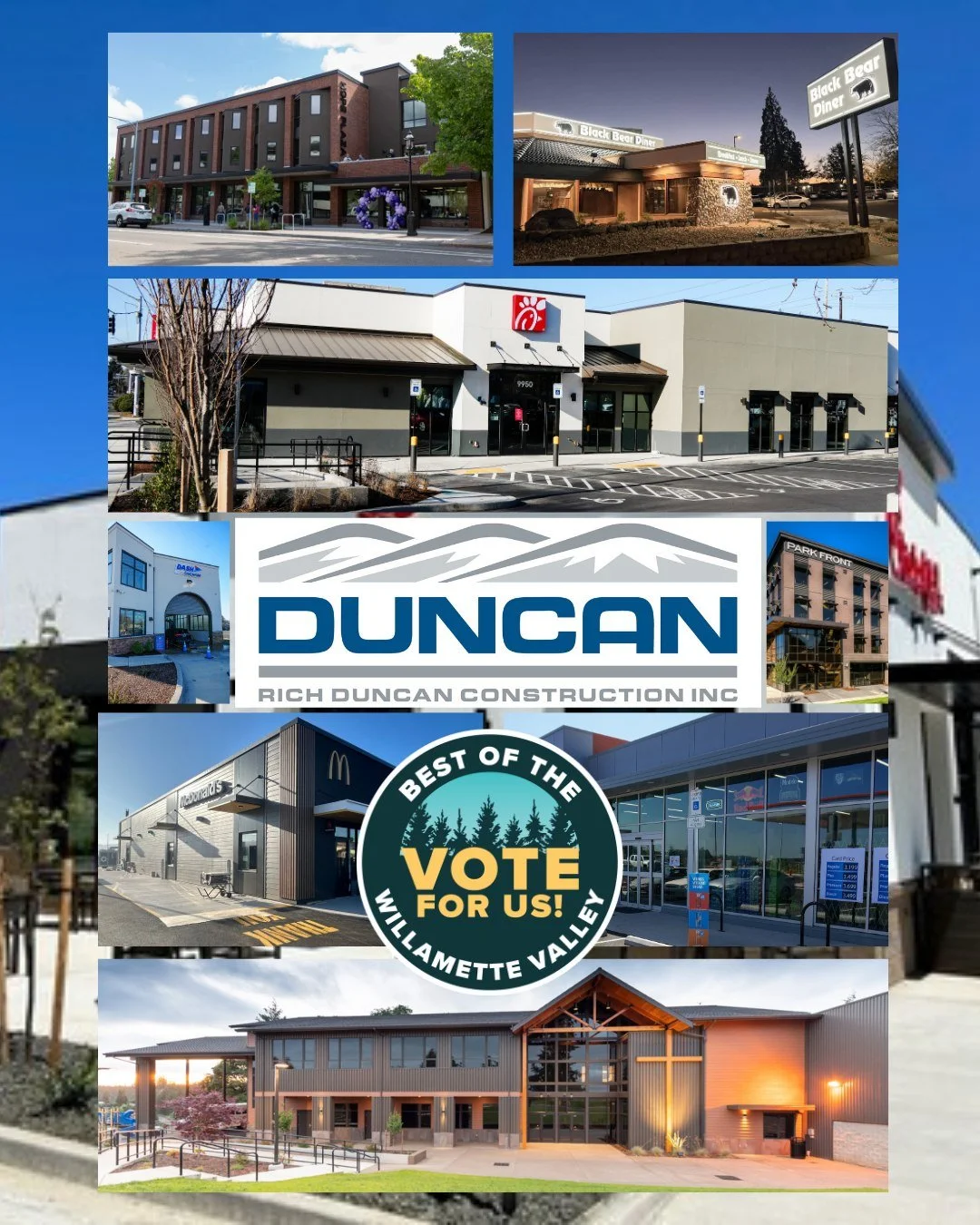We are honored to share that Rich Duncan Construction has been nominated for Best of the Willamette Valley in three categories: Best Commercial Builder, Best Remodeler/Contractor, and Best Place to Work.

This recognition reflects the dedication of o