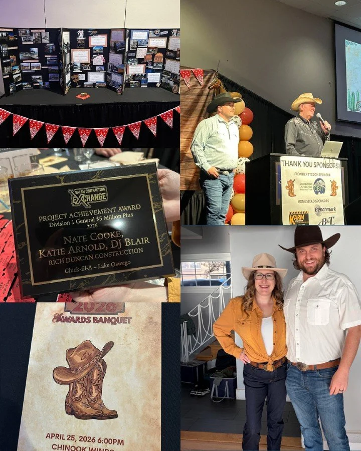 A few moments from the 2026 Salem Contractors Exchange Awards Banquet.

Our team was honored to receive the Division 1 General $5 Million Plus award for our work on the Lake Oswego Chick-fil-A project.

This recognition reflects the dedication, craft