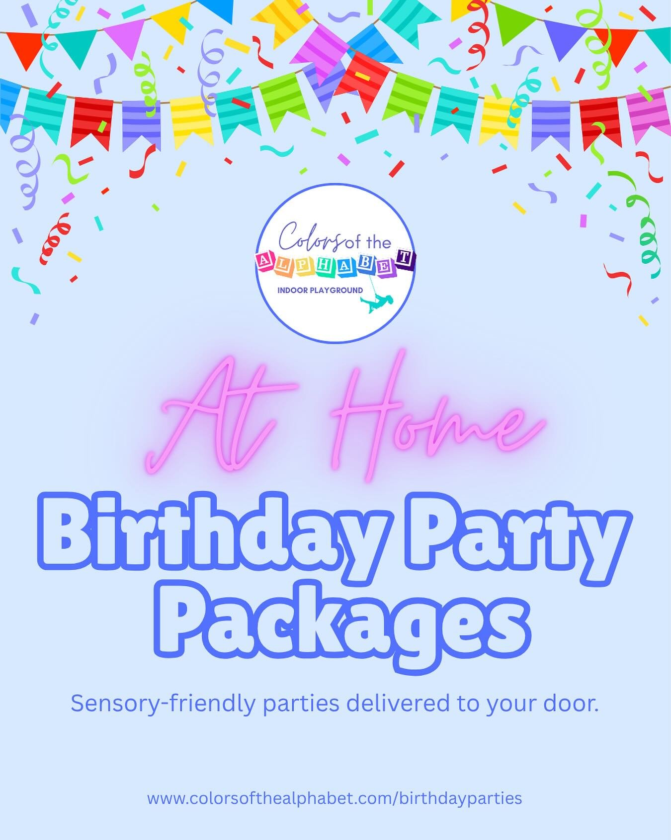 🥳 Party planning made easy&mdash;sensory-friendly packages brought to you! 💜📦

💫 Now available at www.colorsofthealphabet.com/birthdayparties