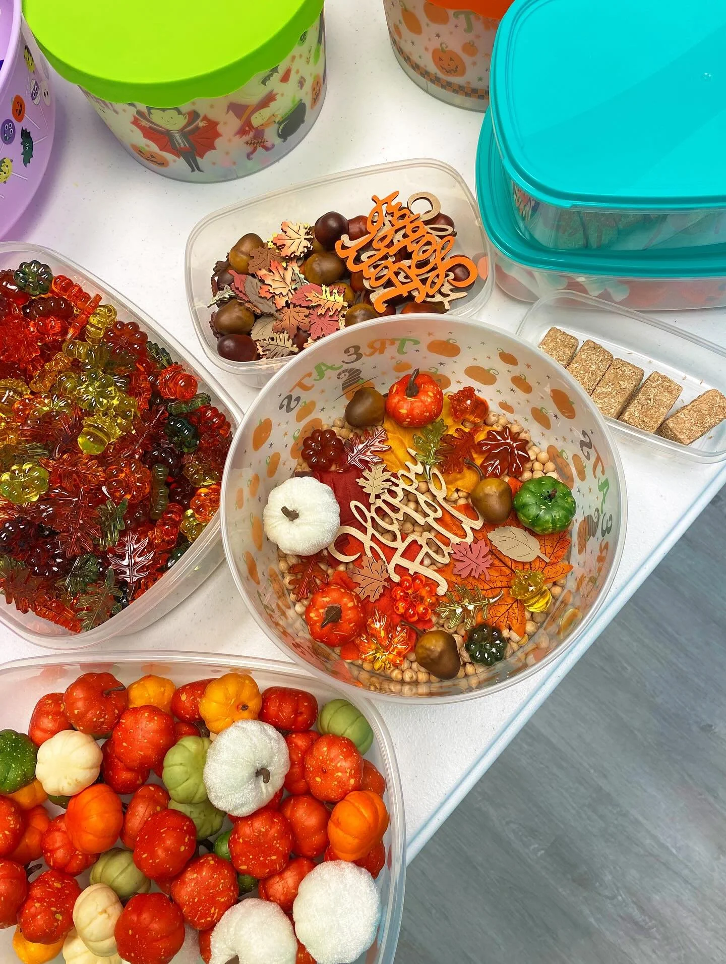 🍁🍂🎃 Happy 1st Day of Fall! 🎃🍂🍁 

Working on sensory bins for the mamas who can&rsquo;t make it to our event. Orders will be ready for pickup this week! 

There is still room to join our event this Friday &amp; Saturday!

Register here👇🏻 {link