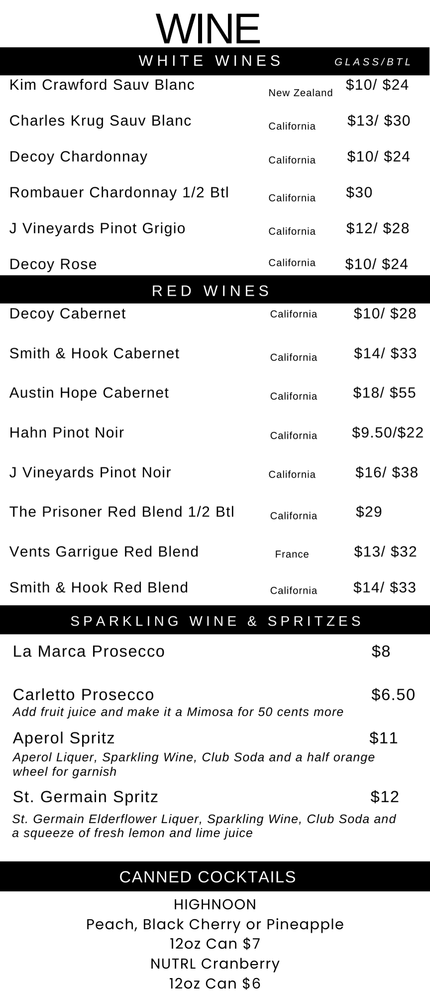 December Wine List