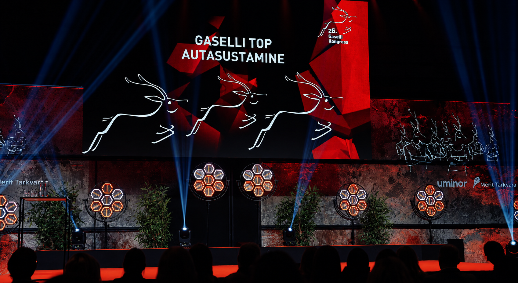 Gaselli Kongressi esinduslik konverentsilava, mille visuaalsed ja tehnilised lahendused teostas Elisa Stage.