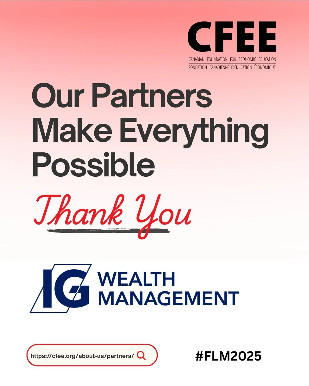 This Financial Literacy Month, join us in celebrating the partners who make the work we do possible!

IG Wealth Management has supported CFEE&rsquo;s work for more than 50 years, and has helped us develop some of our most influential programs, includ
