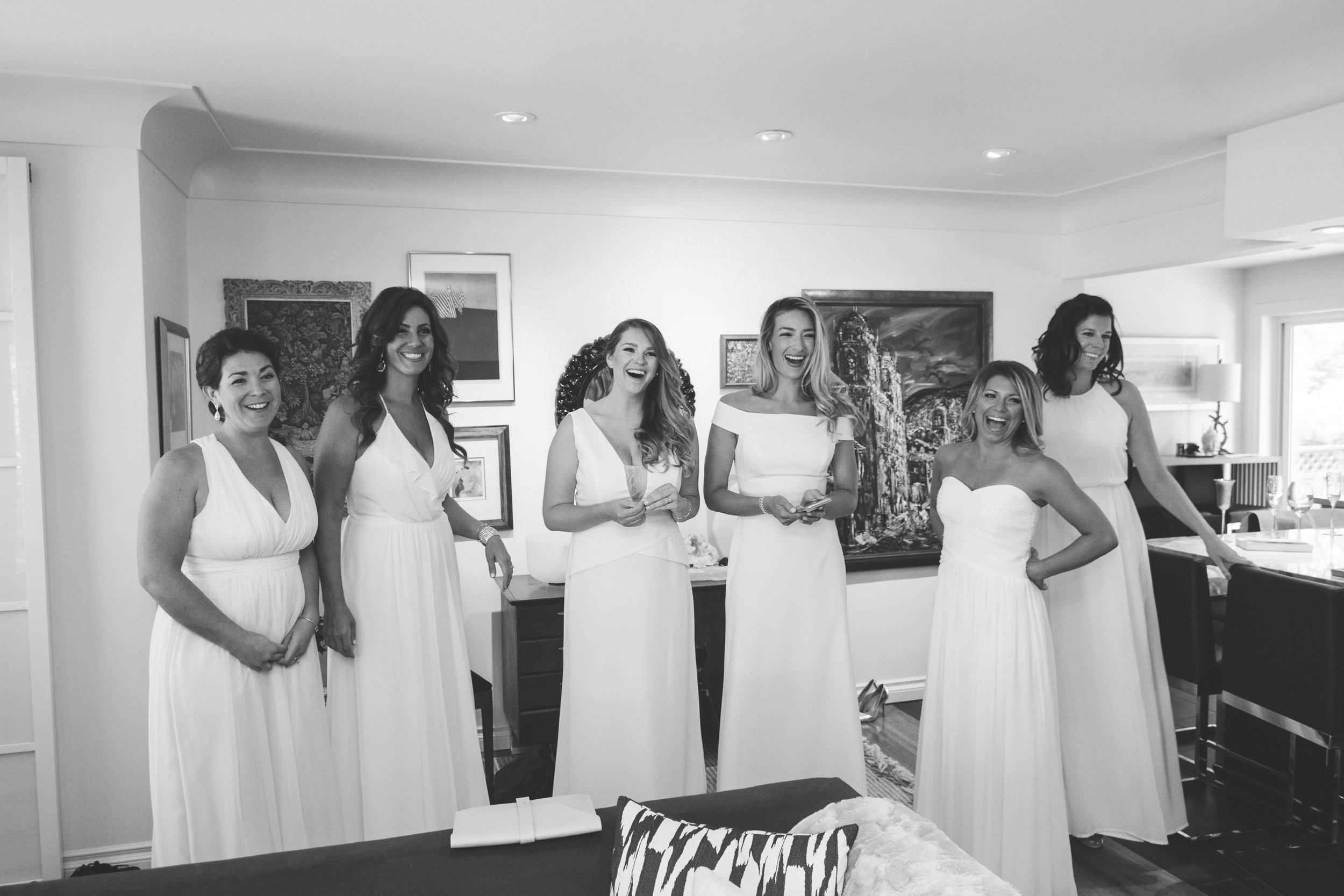 The bridesmaids waiting for the bride getting ready