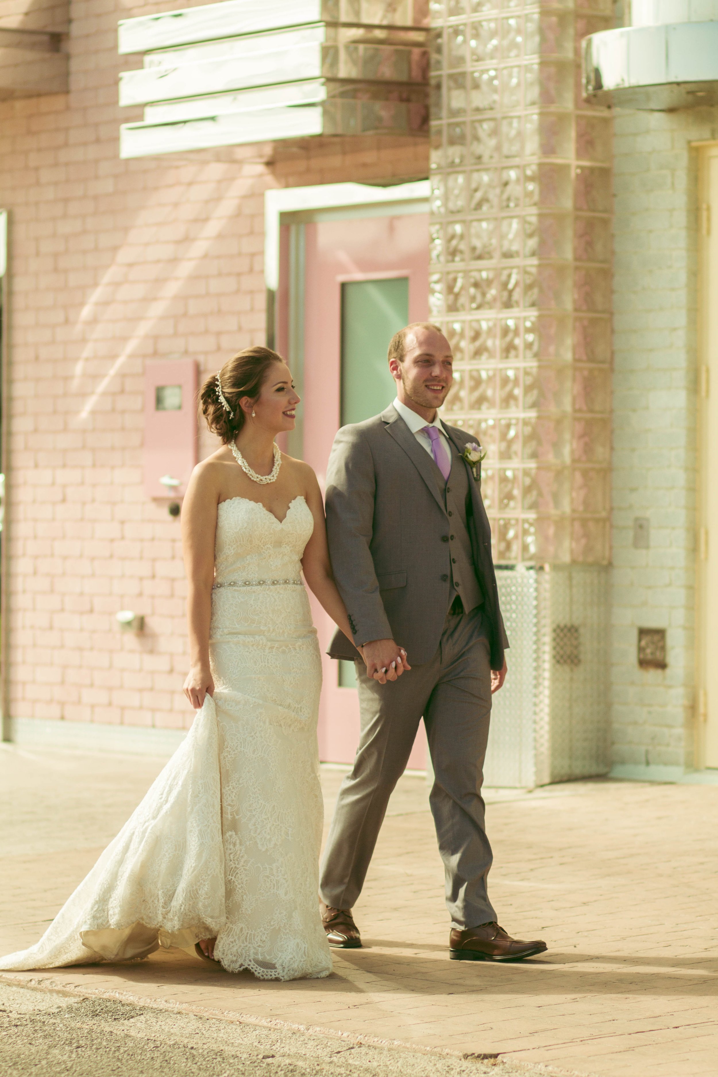 Bride and groom in love during their beautiful outdoor wedding