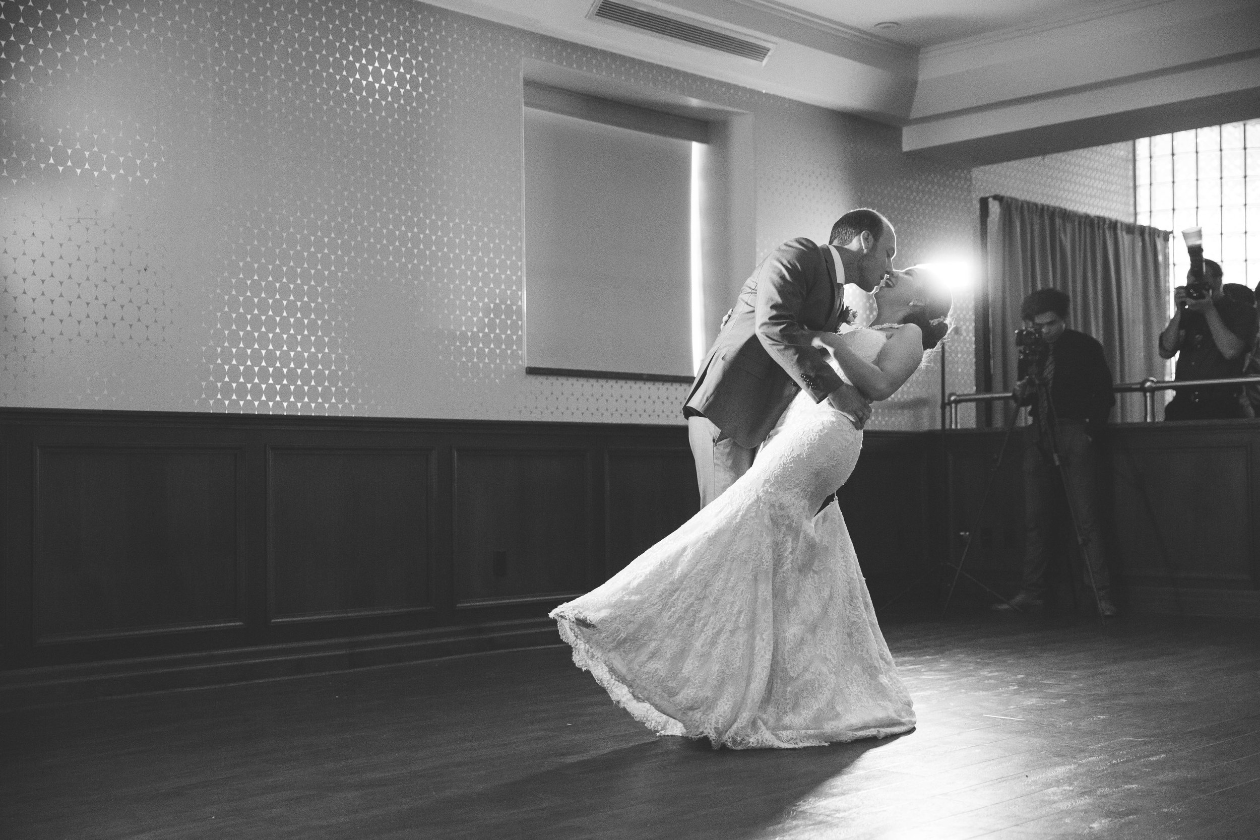 Bride and groom in love during their beautiful outdoor wedding first dance