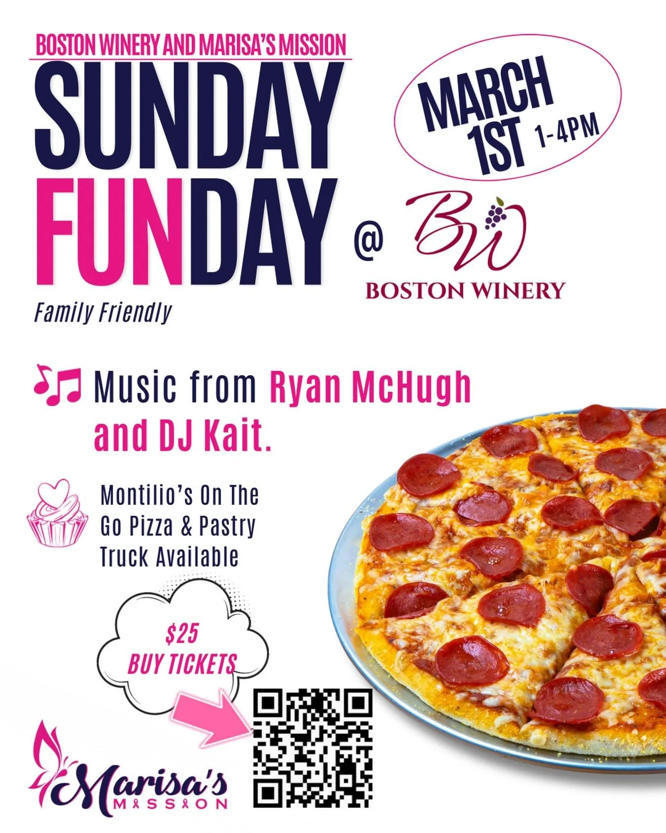 🍷🎶 Sunday Funday is Calling! 🎶🍷

Join us at The Boston Winery on March 1st from 1&ndash;4 PM for a laid-back afternoon filled with great vibes, good food, and even better company!

What to expect:
🎸 Live music by Ryan McHugh and DJ Kait
🍕 Delic