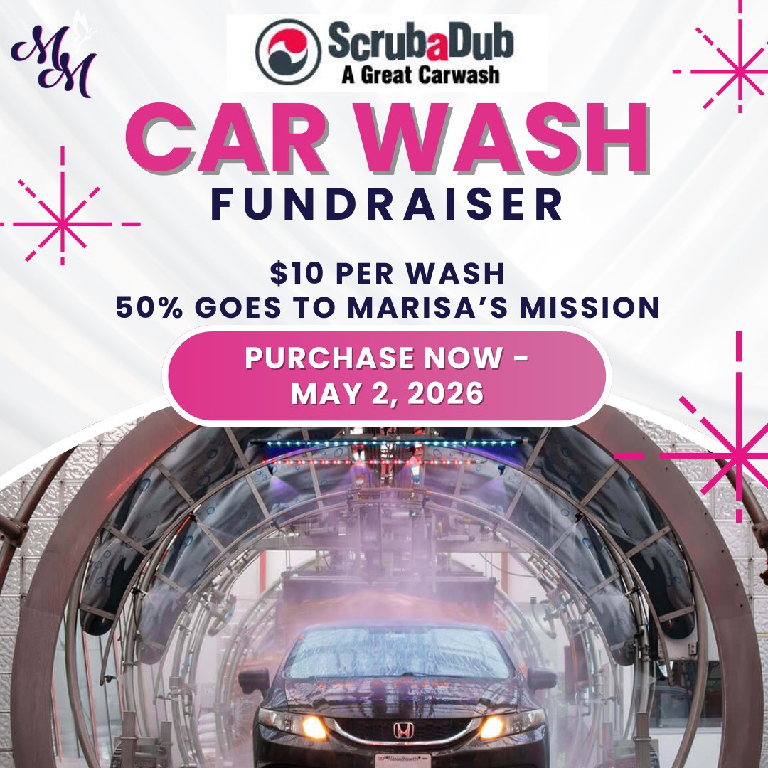 REMINDER: It's Marisa's Month⁠
🚘Clean your car and support Marisa's Mission!⁠
⁠
For every purchase using the link below 50% will go directly to Marisa's Mission to support patients and families facing cancer. 💙⁠
⁠
A ScrubaDub Express Wash is $10 ,?