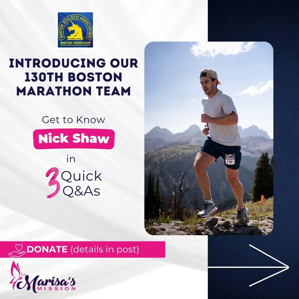🏃&zwj;♂️💙 Runner Spotlight: Meet Nick!

Nick is taking on the 2026 Boston Marathon with Marisa&rsquo;s Mission, combining his passion for running with a cause that&rsquo;s deeply personal to him.

Running the Boston Marathon has long been a dream f