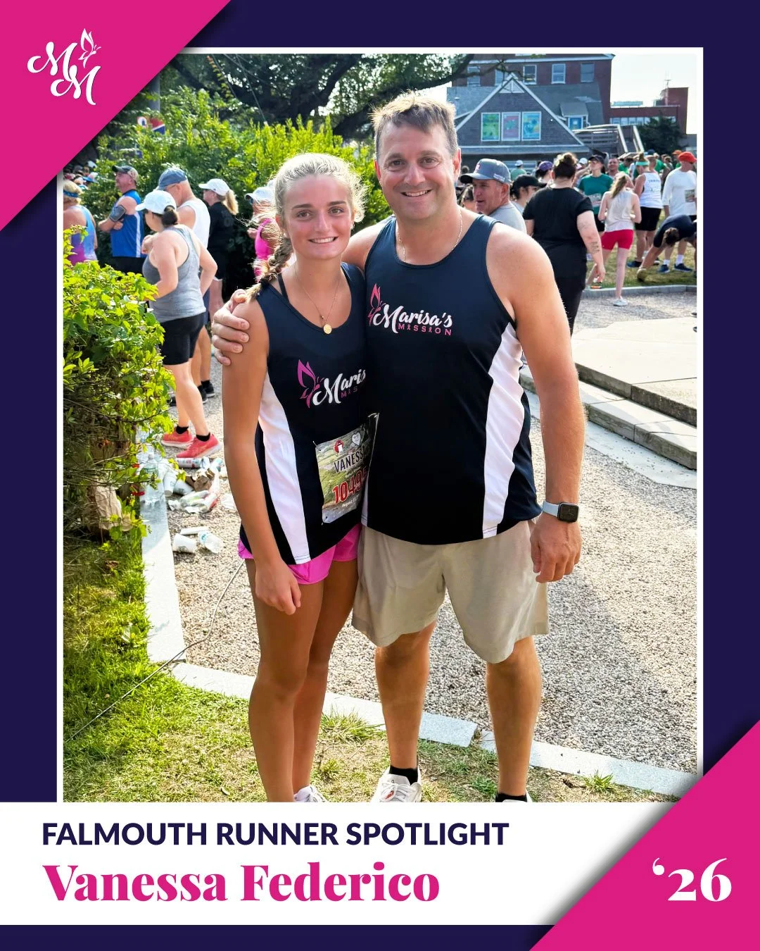 Happy Falmouth Friday 🎉

Today's Runner Spotlight is Vanessa Federico!

Our Falmouth team is made up of incredible individuals, each with their own story, motivation, and reason for running in support of Marisa's Mission. Get to know Vanessa by read