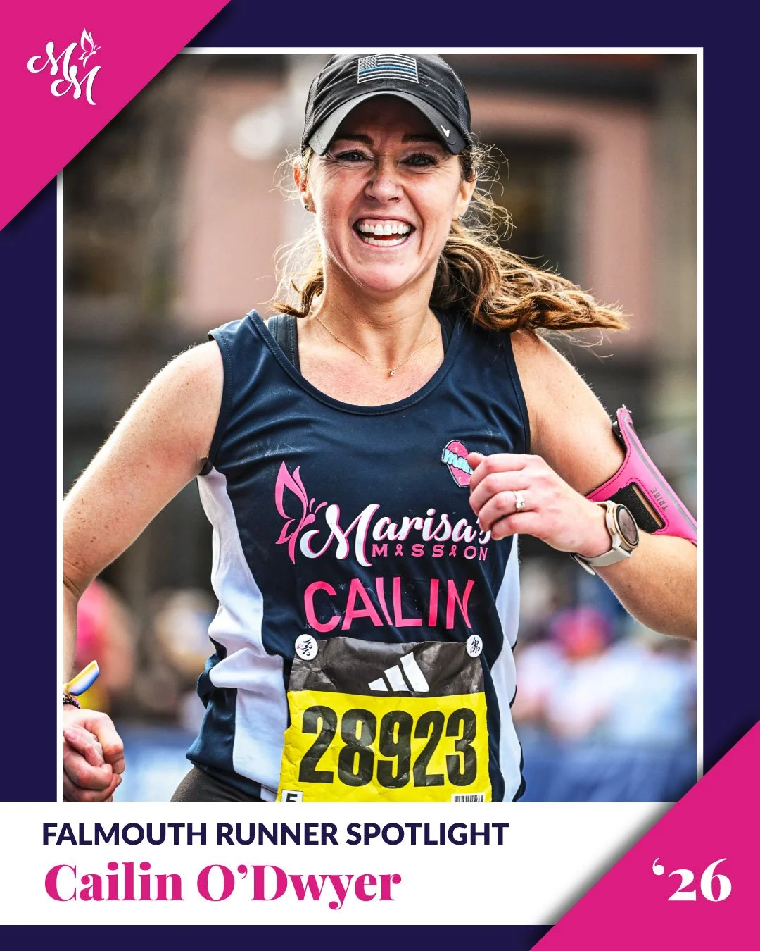 Happy Falmouth Friday 🎉

Today's Runner Spotlight is Cailin O'Dwyer!

Our Falmouth team is made up of incredible individuals, each with their own story, motivation, and reason for running in support of Marisa's Mission. Get to know Cailin by reading