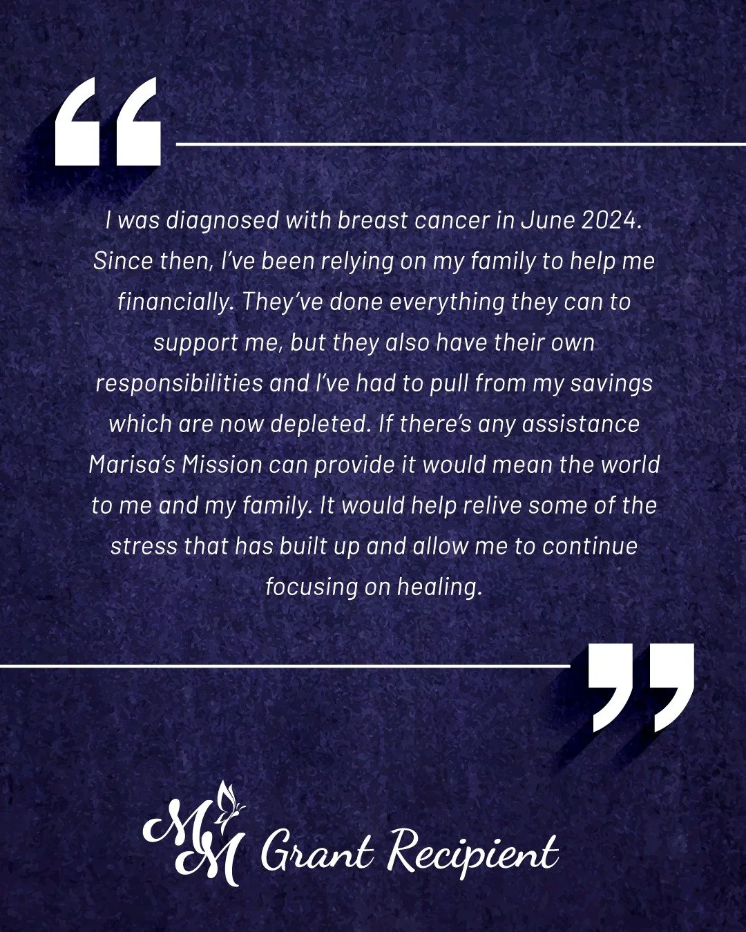 Thanks to supporters like you, Marisa&rsquo;s Mission was able to provide this person with a home assistance grant, helping to relieve some of the financial stress that comes with cancer treatment. 💕

The need for assistance continues to grow. This 