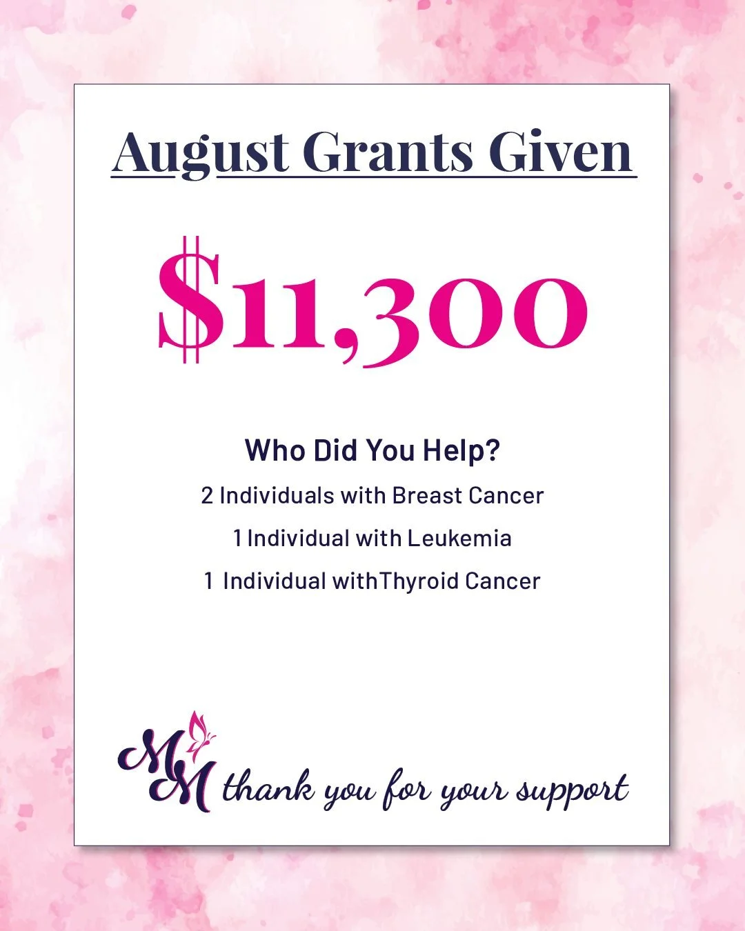 Each grant we awarded this month helps ease the financial burden so patients can focus on what matters most; healing, hope, and time with loved ones 💕
⁠
We are so grateful to our incredible community for making this impact possible. Thank you for yo