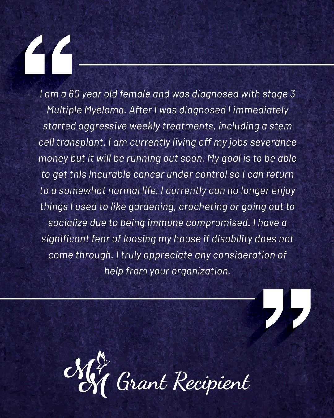 Thanks to supporters like you, Marisa&rsquo;s Mission was able to provide this person with a home assistance grant, helping to relieve some of the financial stress that comes with cancer treatment. 💕

The need for assistance continues to grow. This 
