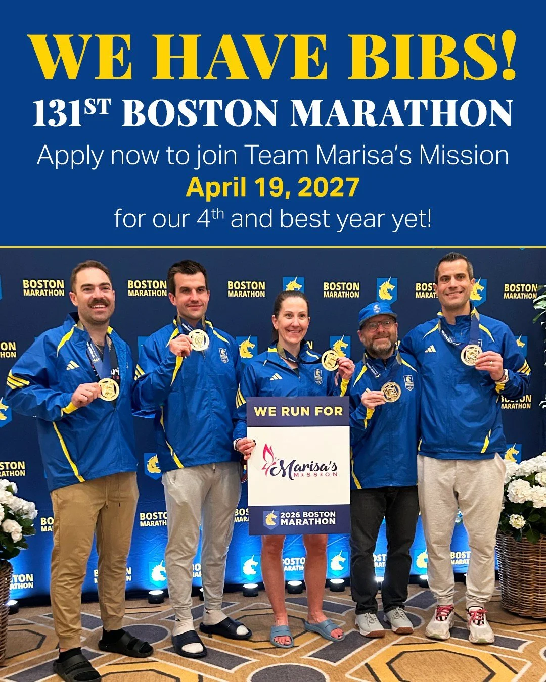 Boston 2027&hellip; who&rsquo;s ready to run with Team Marisa?! 💖🏃&zwj;♀️🏃&zwj;♂️

Marisa&rsquo;s Mission is excited to announce that we have bibs for the 2027 Boston Marathon, and applications to join our team are now open!

This is your chance t