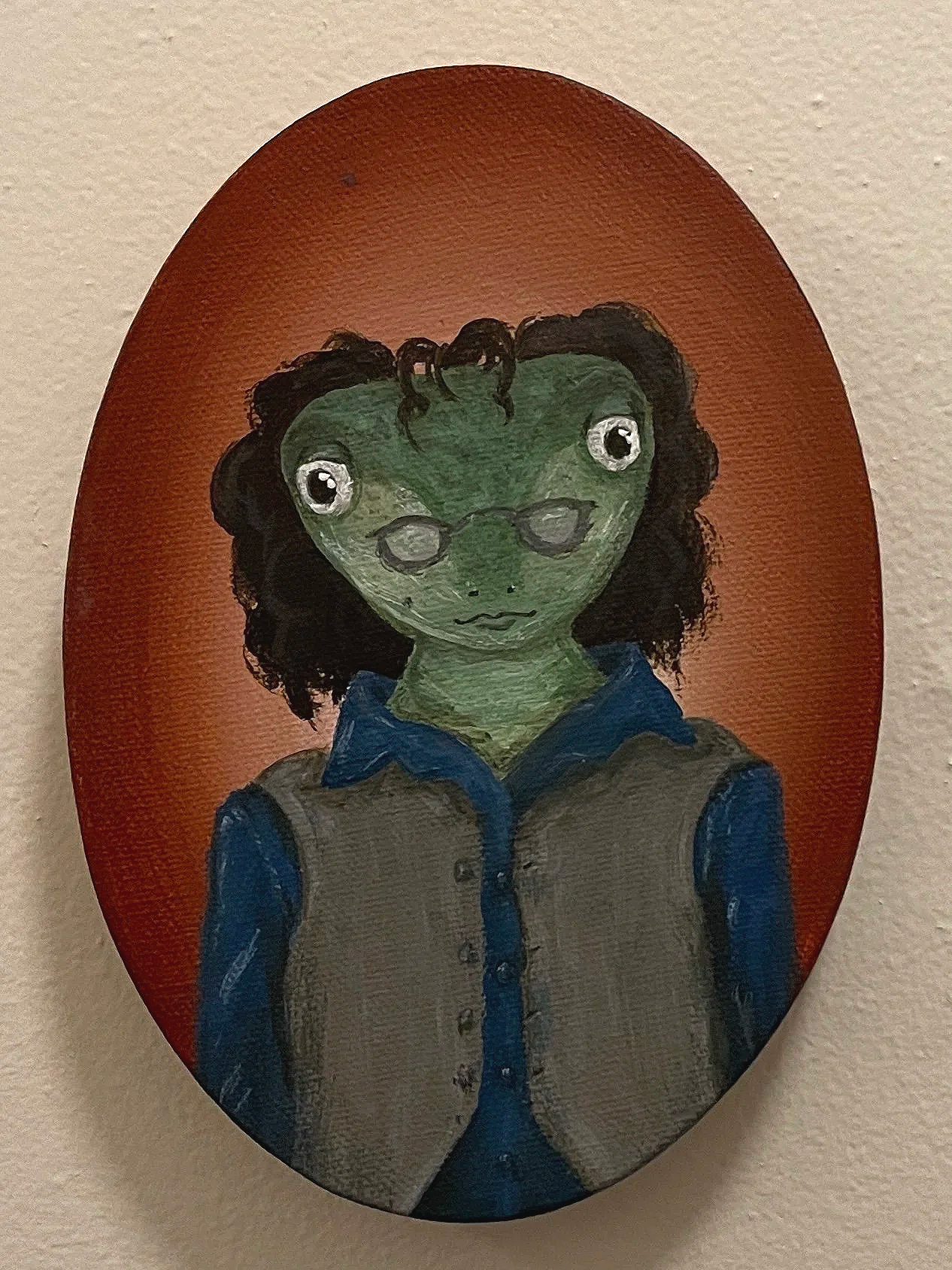 "Self Portrait"
Raymond Carr
Acrylic on canvas
5 in x 7 in 
From 2024 "Rewilding" series 
Past Exhibitions: 
Grunewald Guild, Leavenworth, WA
Seattle University, Seattle, WA
Not for sale