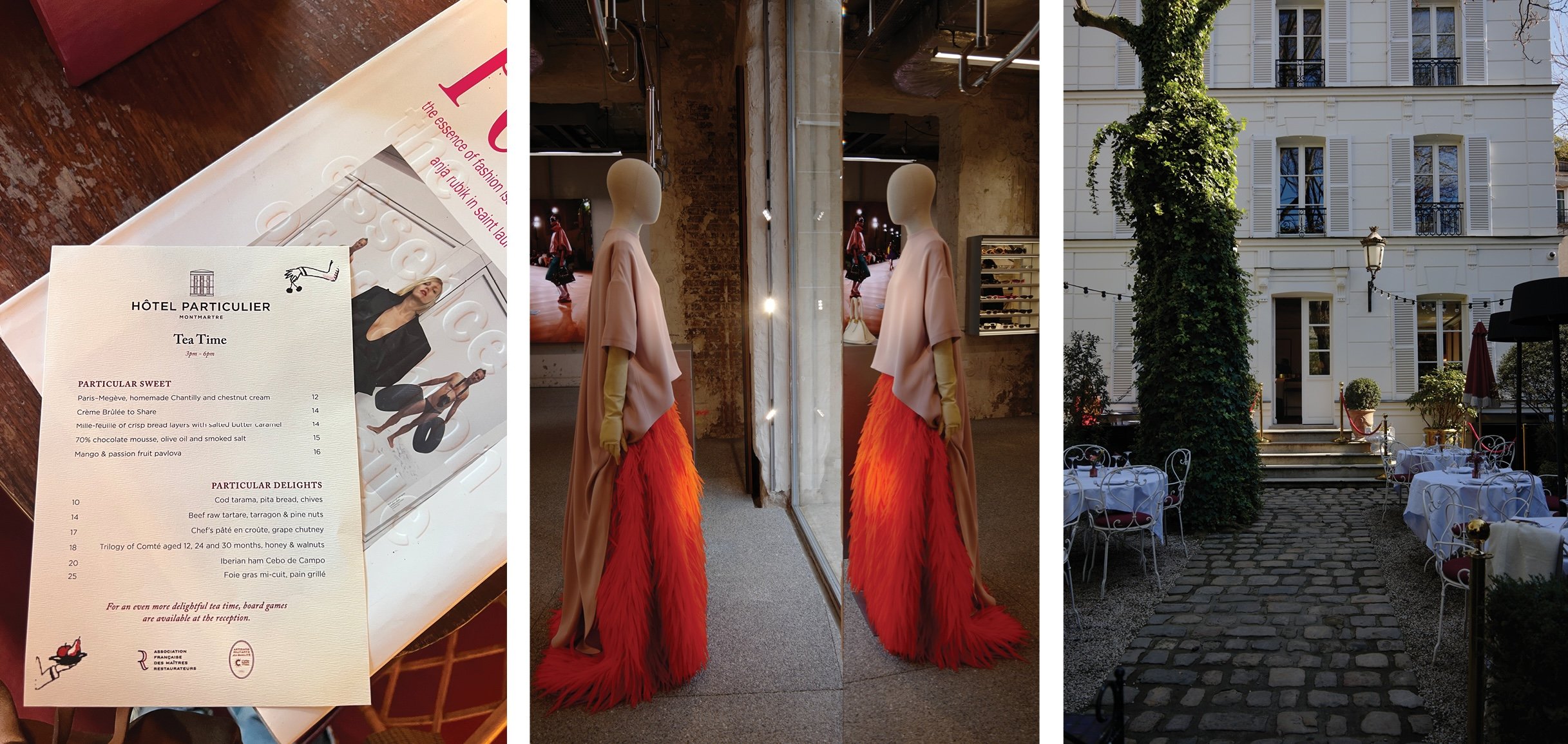 Photo series of Hotel Particulier in Montmartre Paris and a shop window of Balenciage on Avenue Montaigne, Paris