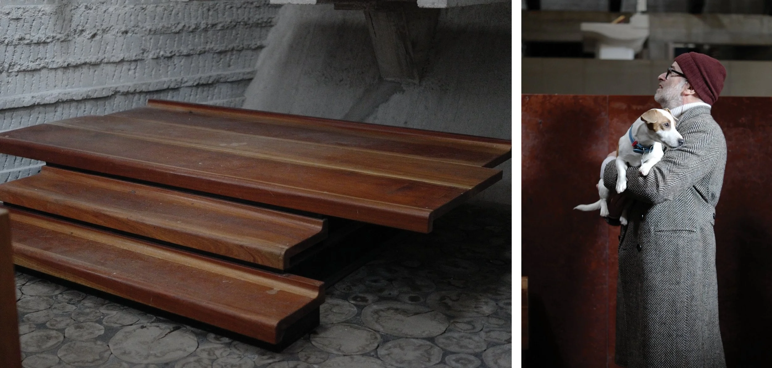 detail photos of the church at Villaggio ni in Borca di Cadore, architects Edoardo Gellner and Carlo Scarpa.