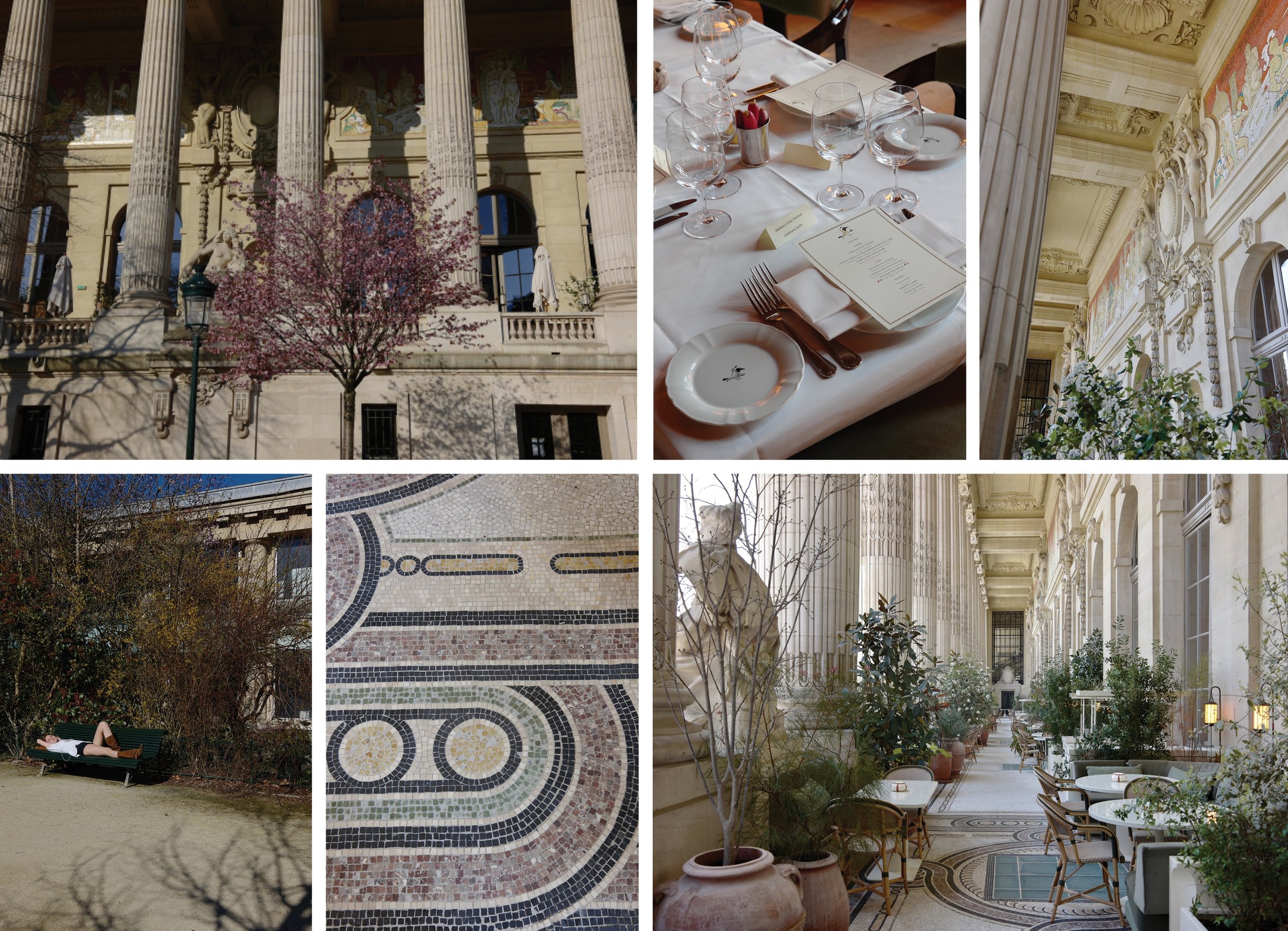 Collage of photos at the restaurant Le Grand Cafe, Le Grand Palais Paris