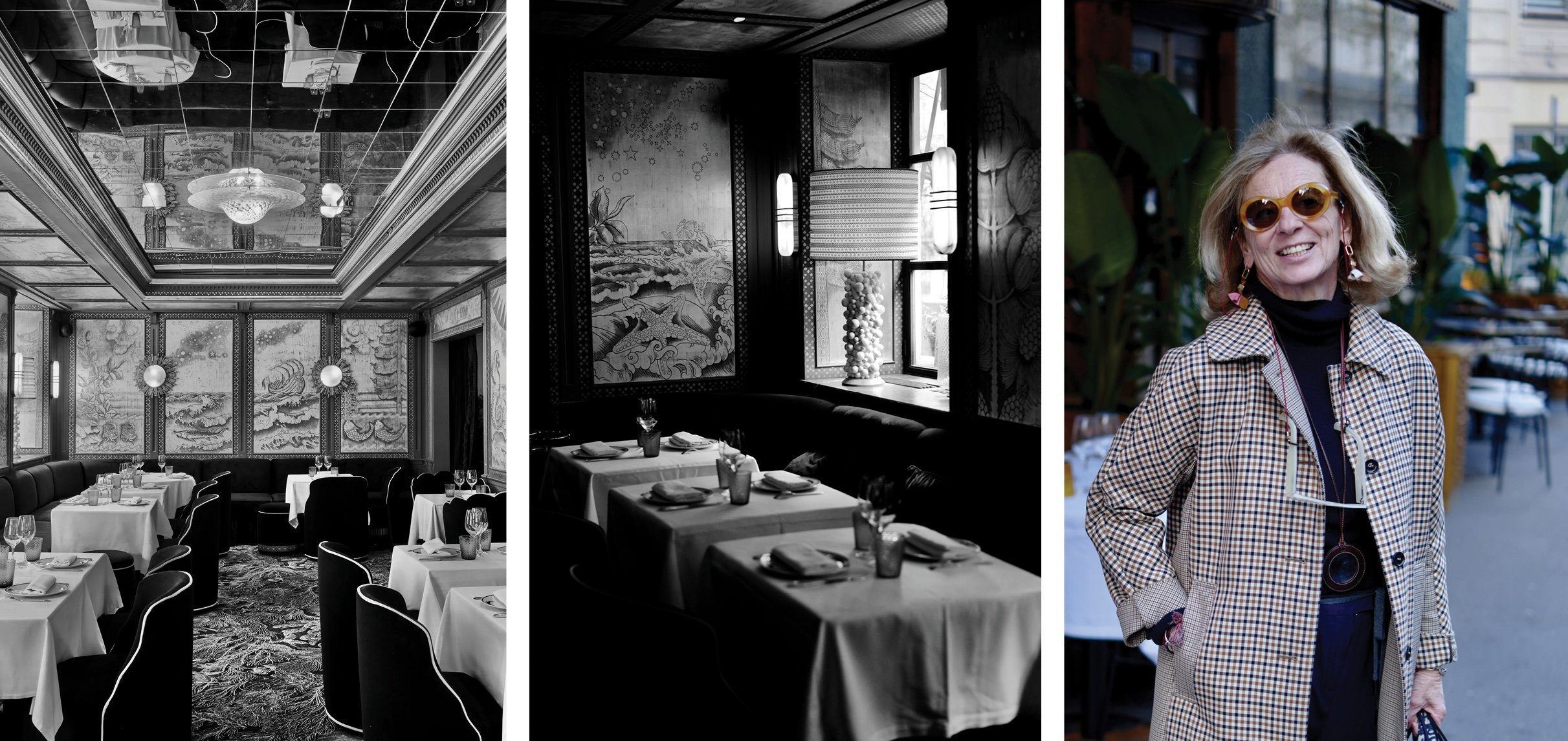 Series of photos of the elegant interiors of Restaurant Prunier on Avenue Victor Hugo, Paris