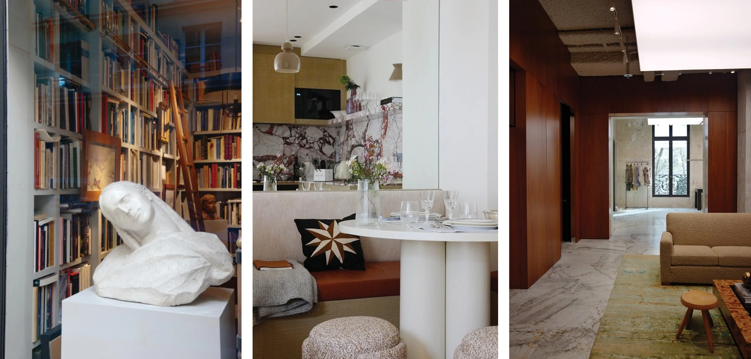 Modern indoor scenes at Paris stores and apartments