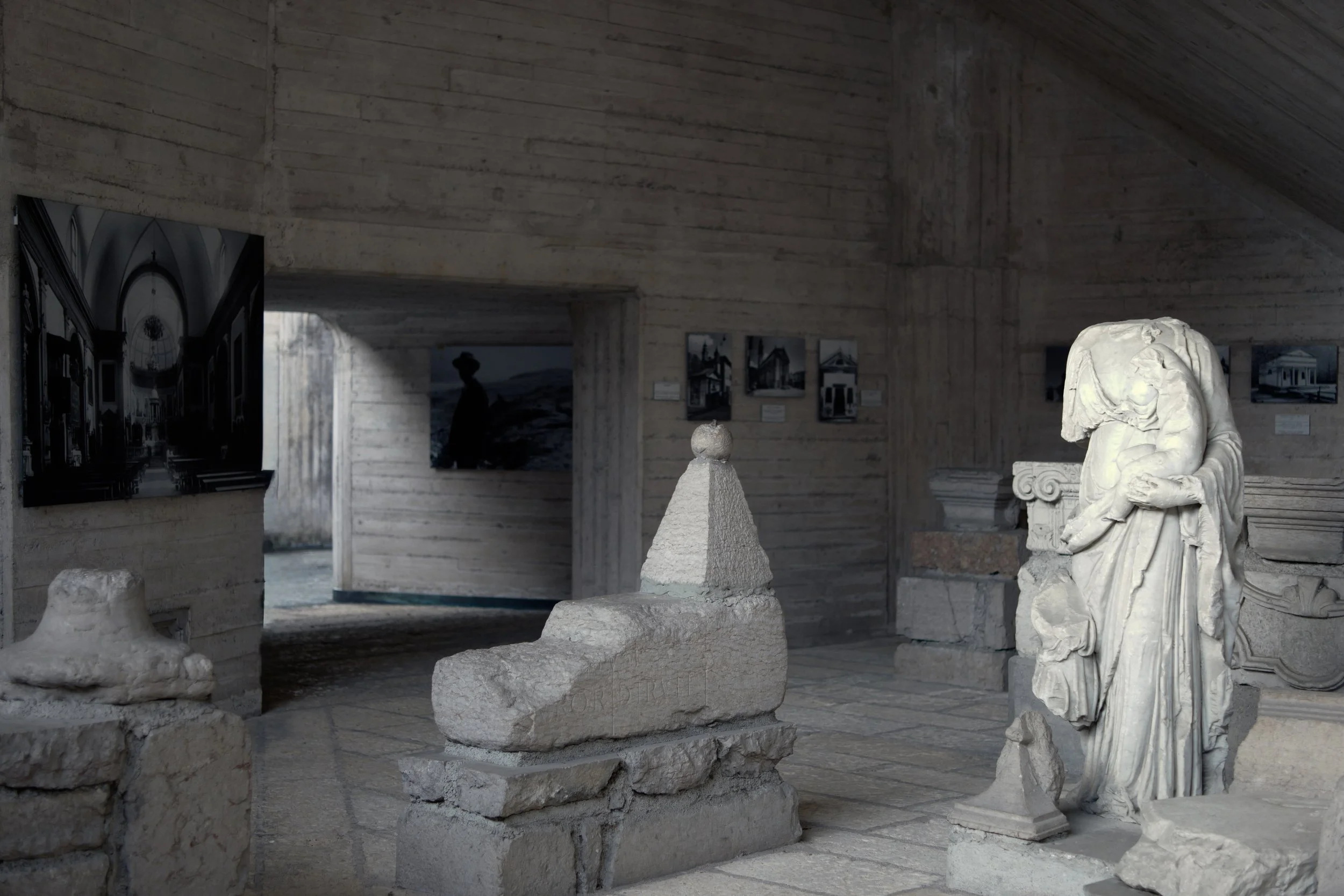 crypt of the santa maria immacolata church in longarone with broken sculpture